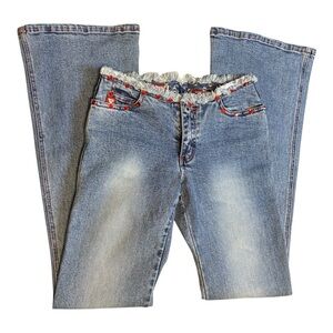 Guess Y2K Low Rise Flare Jeans Rhinestone Grommet Waist Women’s 24 Vintage